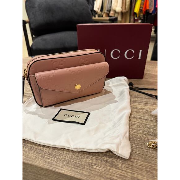 Gucci GG Super Mini Shoulder Bag Pink Leather with Chain Strap Brand BNIB - Picture 7 of 13